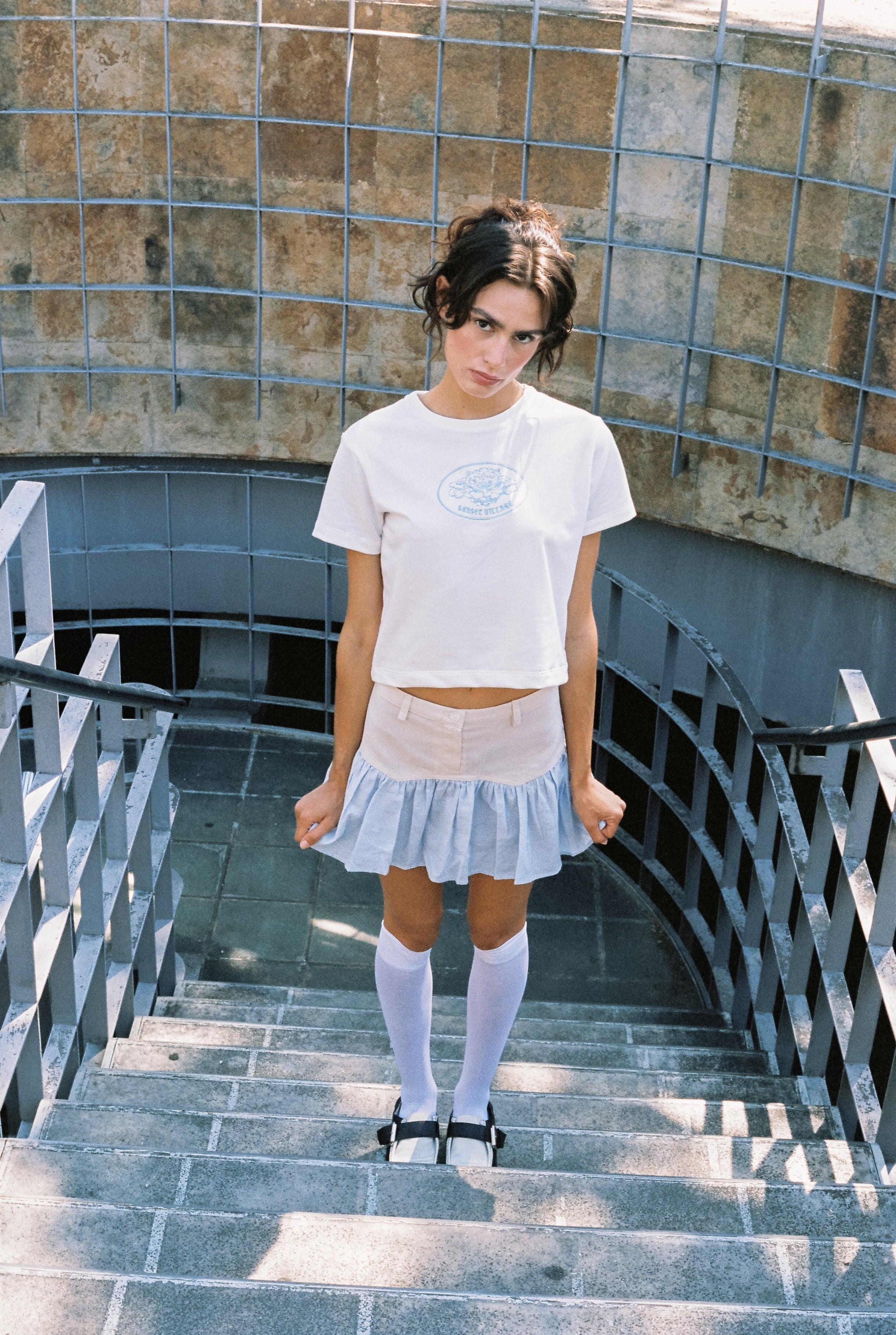 SAND STRIPE MINI SKIRT (SKY)